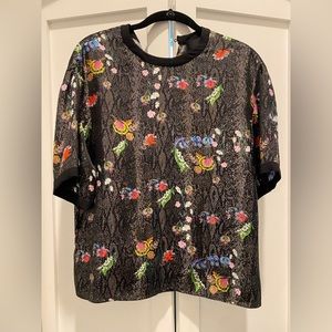Cynthia Rowley floral print, shimmer blouse